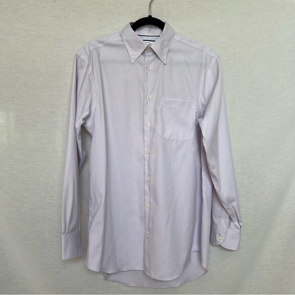 Charles Tyrwhitt Classic Fit Non-Iron Men's White Blue Red Checkered Dress Shirt